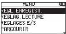 TASCAM DR07X - Emploi du menu - 1