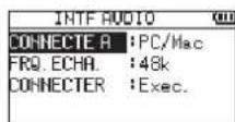 TASCAM DR07X - Avec les touches + et -, sélectionnez INTF AUDIO (interface audio) et pressez ▶. - 1