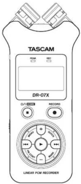 TASCAM PEAK REC DR-07X I/O MODE RECORD MANO + - QUICK - BOUT - MAX - LINEAR PCM RECORDER