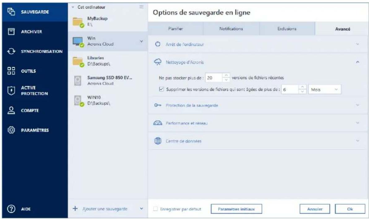 ACRONIS True Image 2019 - Pour démir les limites pour le nombre de versions sur Acronis Cloud : - 1