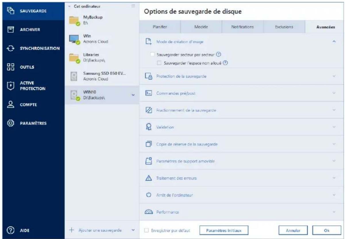 ACRONIS True Image 2019 - Options de sauvegarde - 1