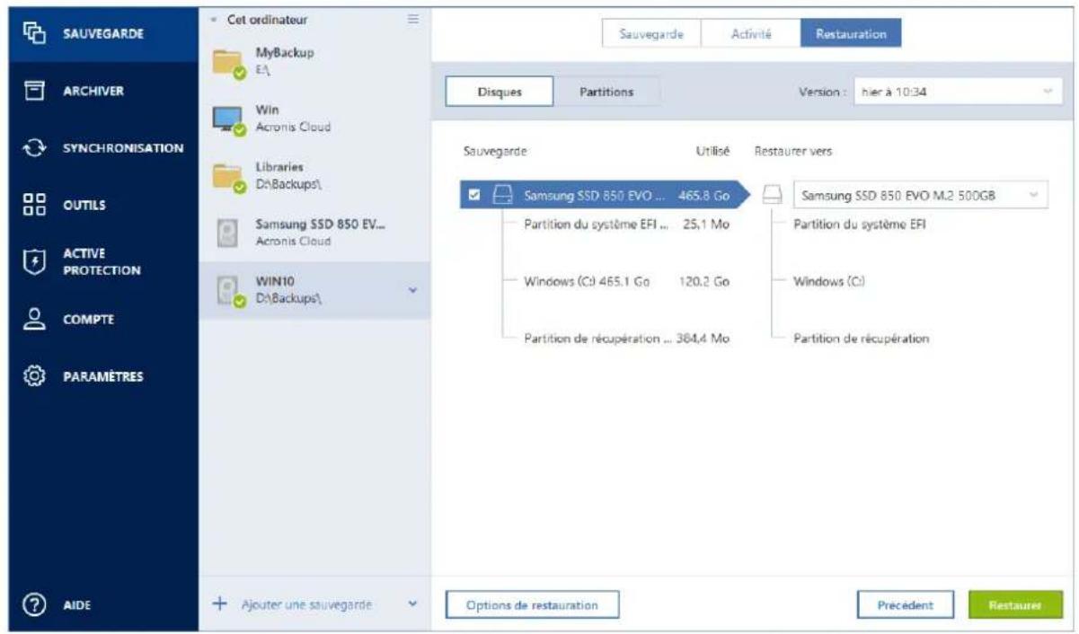 ACRONIS True Image 2019 - Pour restaurer les parons ou les disques : - 1