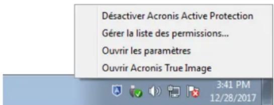 ACRONIS True Image 2019 - Zone de nocaon de la barre des tâches de Windows - 1