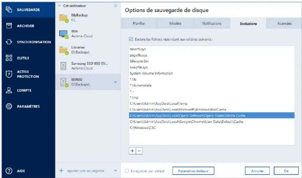 ACRONIS True Image 2019 - Comment uliser les paramètres d'exclusion par défaut - 1