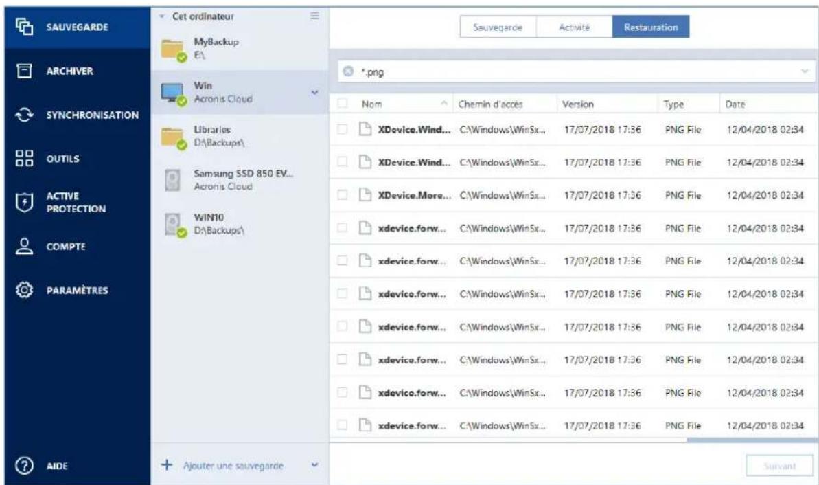 ACRONIS True Image 2019 - Pour rechercher des chiers et des dossiers : - 1