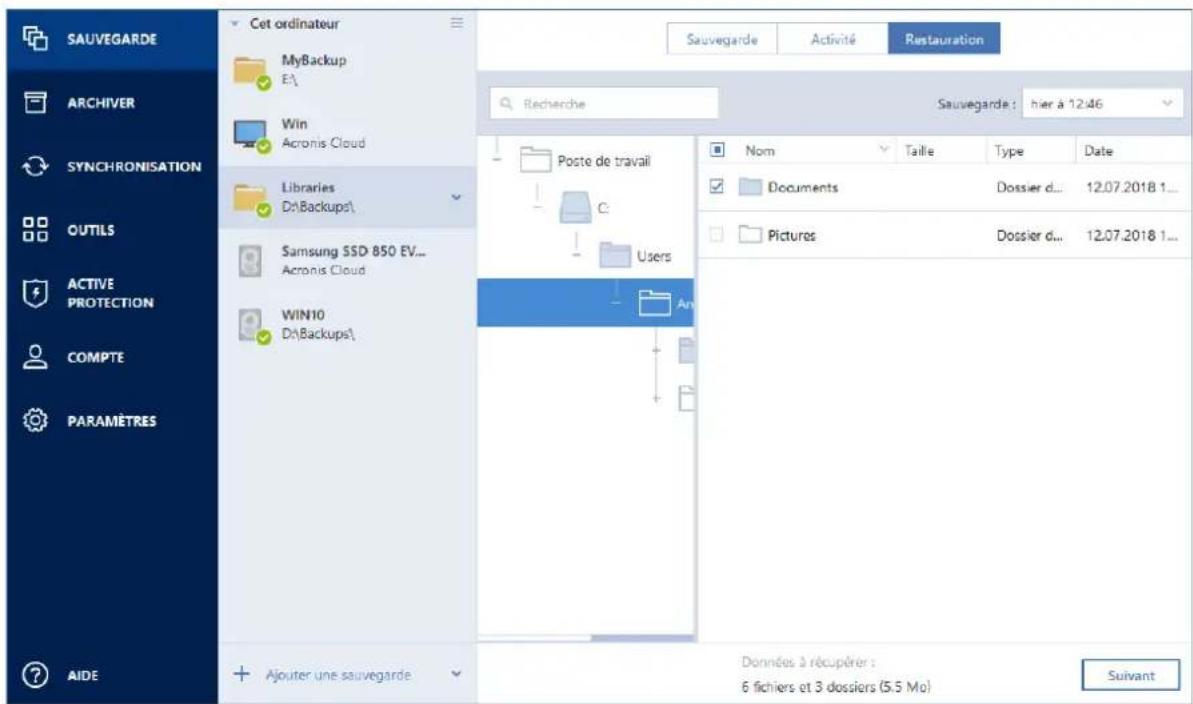 ACRONIS True Image 2019 - Pour restaurer des chiers et dossiers : - 1