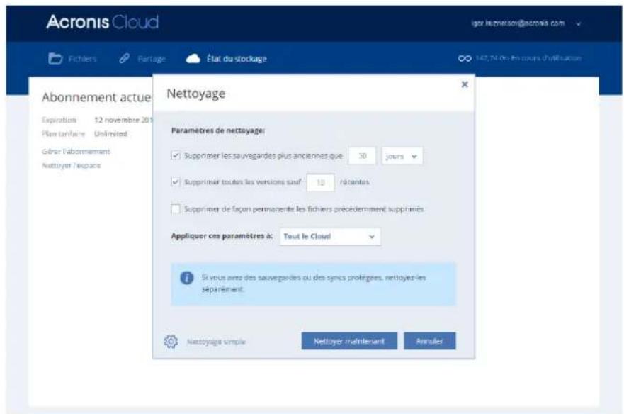ACRONIS True Image 2019 - Pour neoyer l'espace Acronis Cloud : - 2
