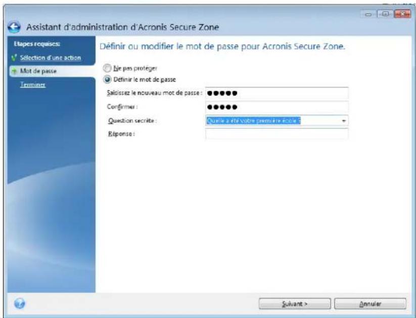 ACRONIS True Image 2019 - Pour dénir un mot de passe pour Acronis Secure Zone : - 1