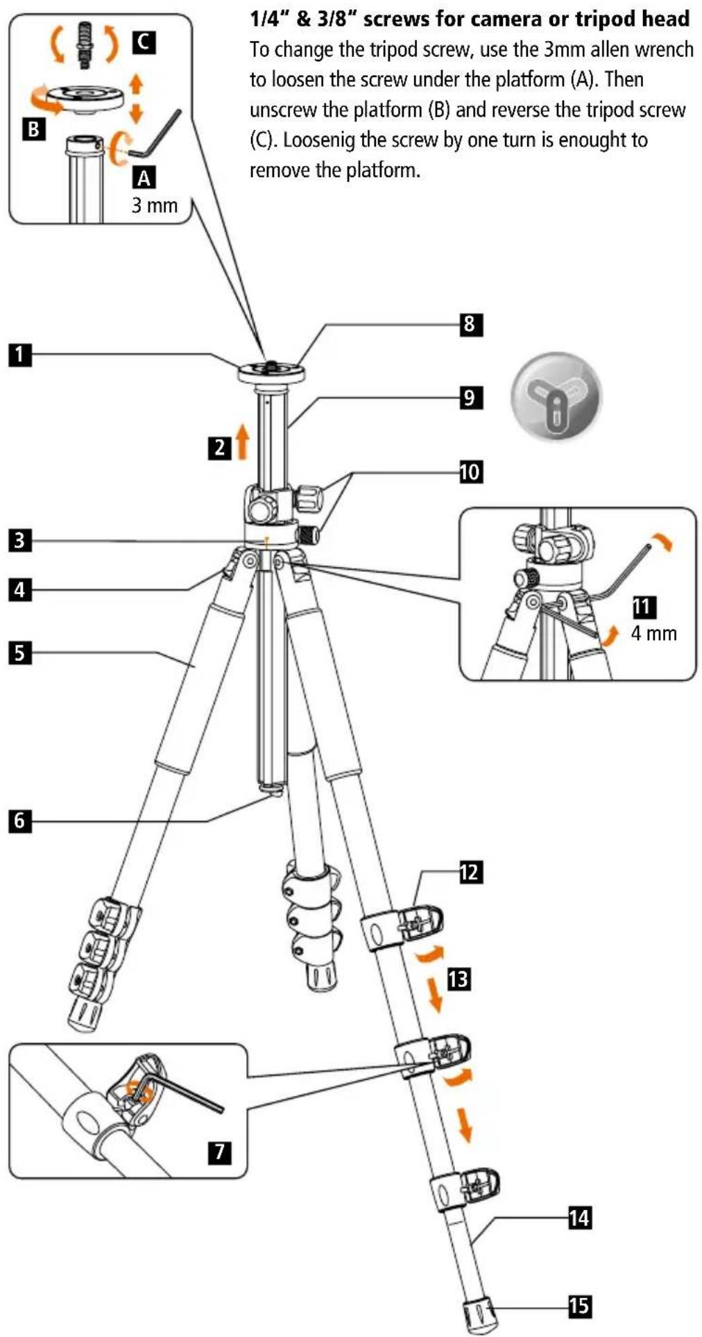 ROLLEI Rock Solid Beta 180 Carbon - User Guide for Professional Universal Tripod with Built-In 3-Way Center Column - 1