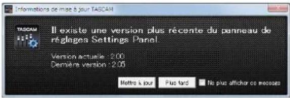 TASCAM US1X2 - Fonction de mise à jour automatique du panneau de réglages et du firmware - 1