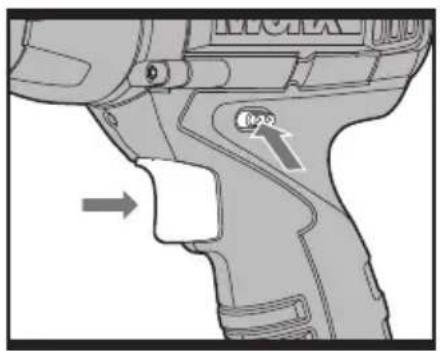 Technical diagram of a mechanical component with labeled parts and an arrow indicating direction