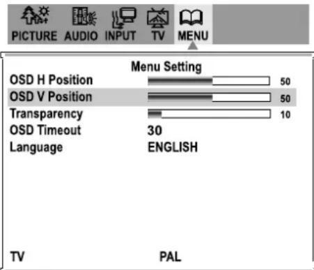 XORO HTL 2012 - Позиция меню на экране [OSD H POSITION, OSD V POSITION] - 1