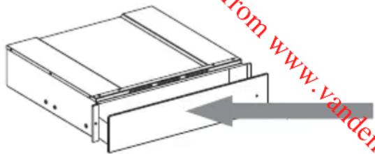 WHIRLPOOL W1114 - Hvis du vil åbne og lukke skuffen, skal du trykke midt på panelet som vist på figuren. - 1