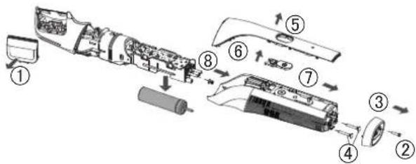 PANASONIC ERGY60 - Wyjmowanie wbudowanego akumulatora - 1