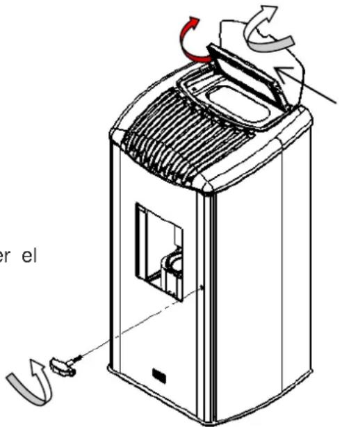 Cola Club Ermetica - Ouverture - fermeture de la porte de foyer - tapa del deposito de pellets de la estufa de pellets mod. CLUB Erimetica - 1