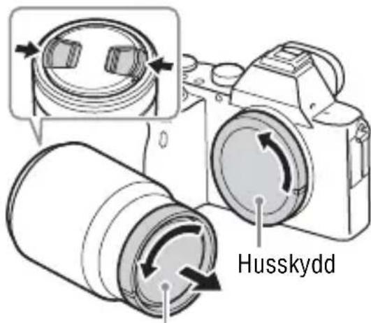 SONY Alpha ILCE7M2K - Ta av husskyddet från kameran och det bakre objektivlocket från baksidan på objektivet. - 1