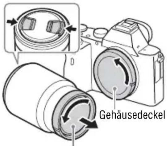 SONY Alpha ILCE7M2K - Nehmen Sie den Gehäusedeckel von der Kamera und die Hintere Objektivkappe von der Rückseite des Objektivs ab. - 1