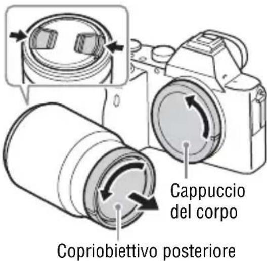 SONY Alpha ILCE7M2K - Rimuovere il cappuccio del corpo dalla fotocamera e il copriobiettivo posteriore dalla parte posteriore dell'obiettivo. - 1