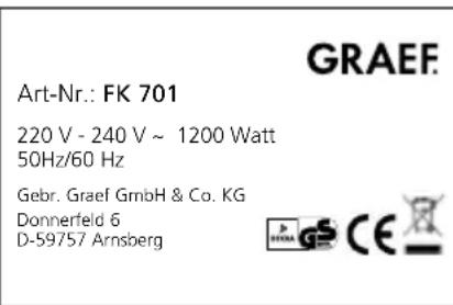 GRAEF FK 702 - DONNÉES TECHNIQUES - 1