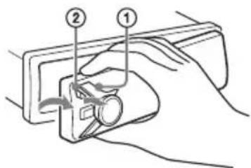 SONY DSXA410BT - Press and hold OFF ① until the unit turns off, press the front panel release button ②, then pull the panel towards you to remove. - 1