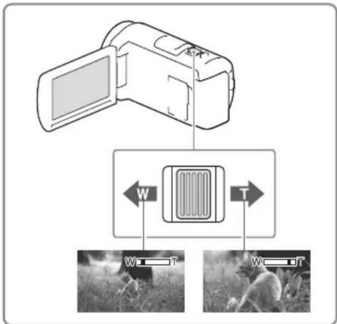 SONY HDRCX400E - Desloque a patilha de zoom electrolyico para ampliar ou reduzir o tamanho da imagagem. - 1