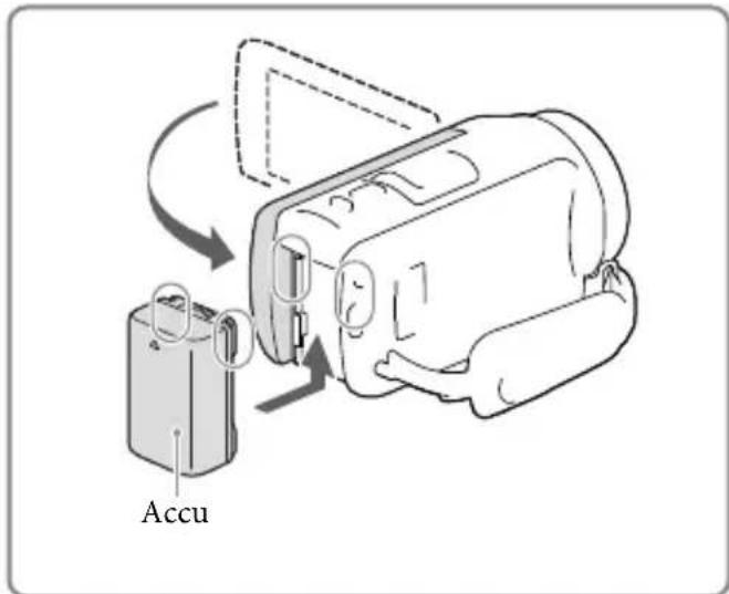 SONY HDRCX400E - Sluit het LCD-schem en bevestig de accu. - 1