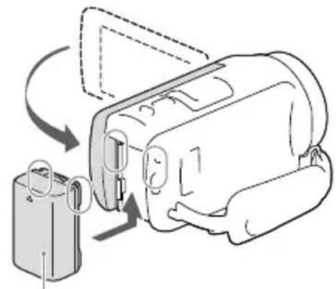 SONY HDRCX400E - Fermez l'écran LCD et fixez la batterie. - 1