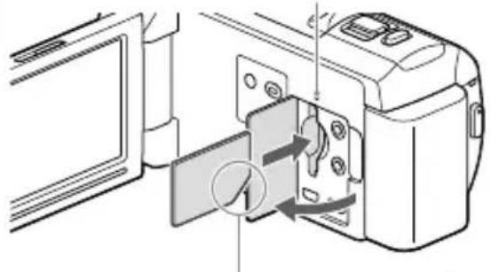 SONY HDRCX400E - Abra a tampa e insira o cartão de memória até encaixar. - 1