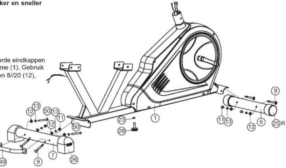 Christopeit RS 3 - Stap 1: Montage van de voet (6+7) aan de basis frame (1). - 1