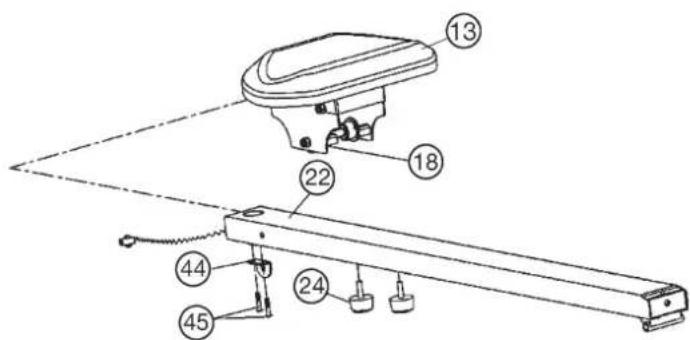 Christopeit Lago - Schritt 2: Montage des Sitzschlittens (18) mit Sitz (13) am Sitzrahmen (22). - 1