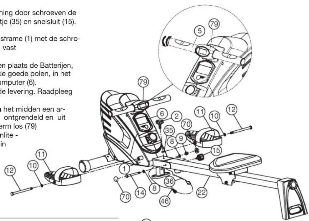 Christopeit Lago - Stap 4: Montage van de zadelframe (22) en voetschaal (11) op het basisframe (1). - 1