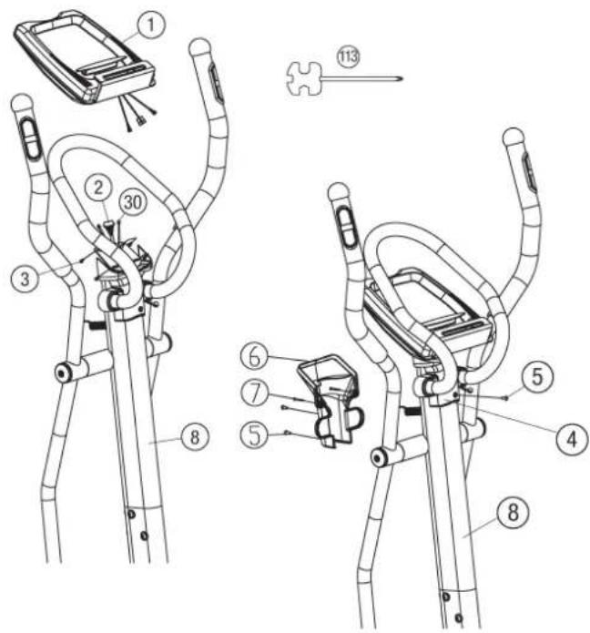 Christopeit CX 7 - Step 7: Attach the computer (1) at support (8). - 1