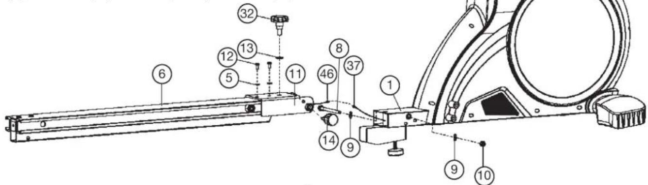 Christopeit Como - Step 2: Attach the seat rail (6) at main frame (1). - 1