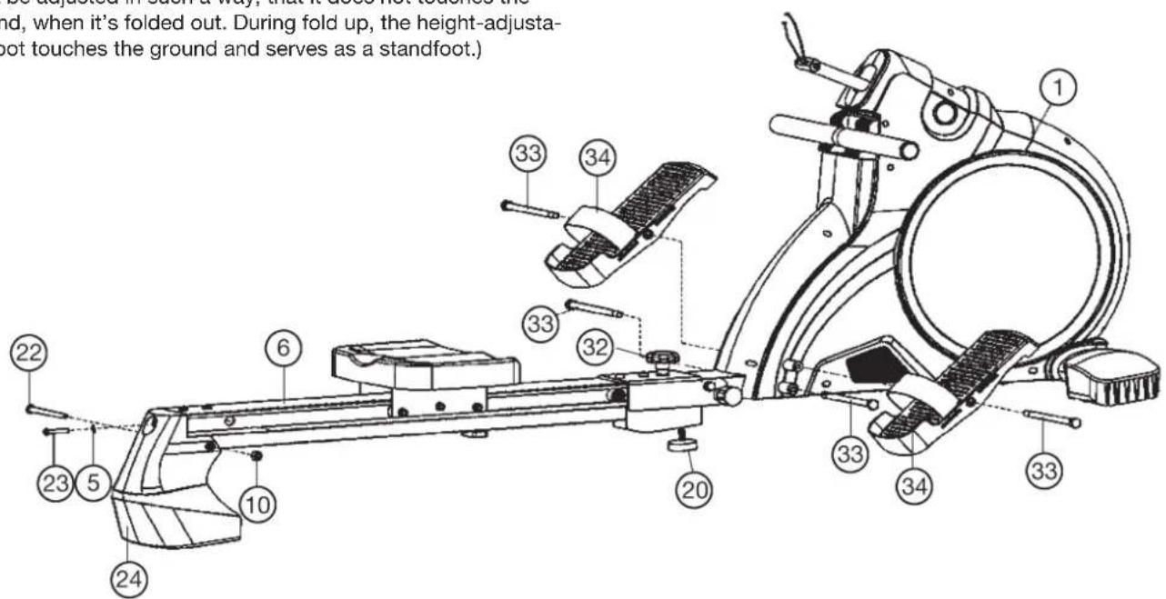 Christopeit Como - Step 4: Attach the rear foot (24) and foot pedals (34). - 1