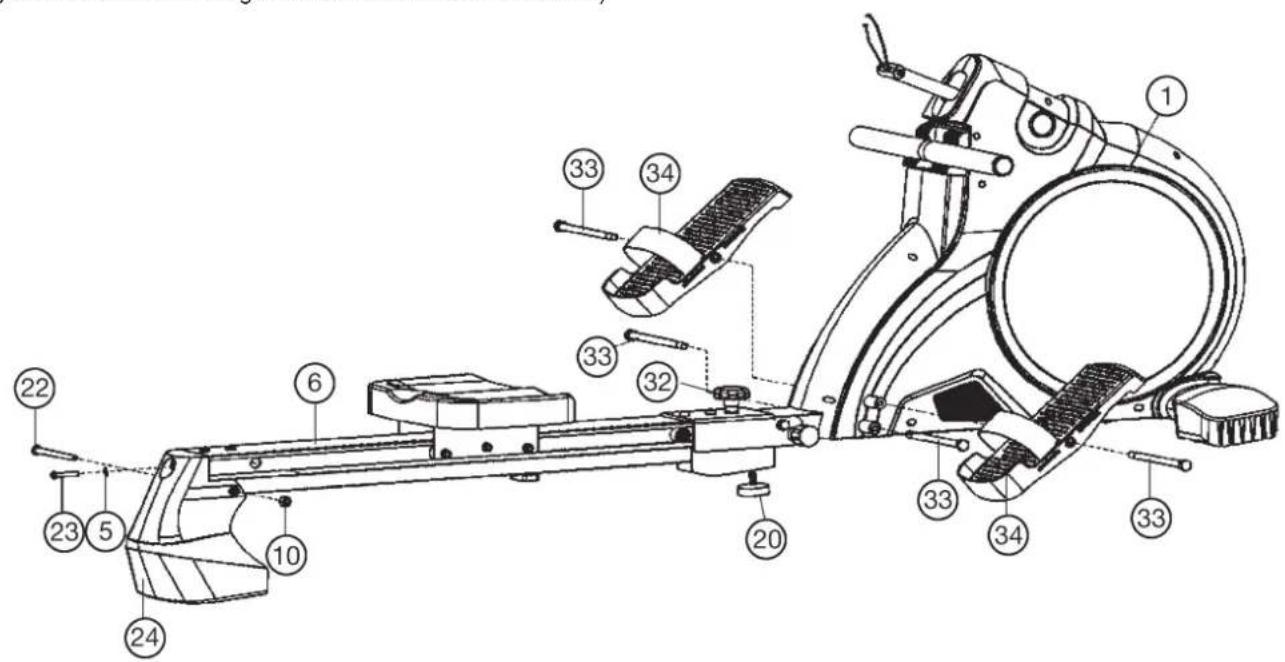 Christopeit Como - Stap 4: Montage van dechterste voet (24) en de voetschaals (34). - 1