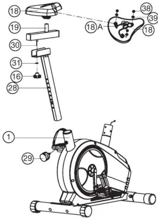 Christopeit BT 4 - Etape n° 3: montage du tube support de salle (28) et de salle (18). - 1