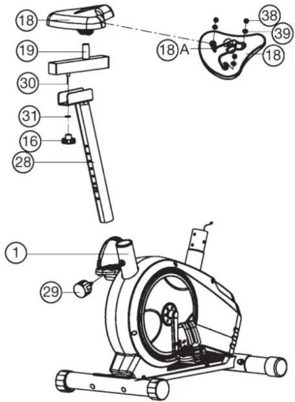 Christopeit BT 4 - Step 3: Attach the seat (18) and seat post (28). - 1