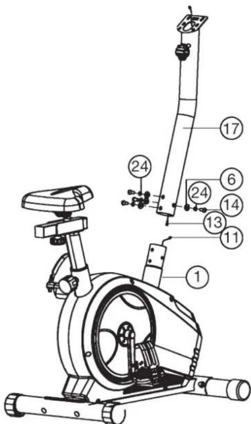 Christopeit BT 4 - Etape n° 4: montage du tube support de guidon (17) sur le cadre de base (1). - 1