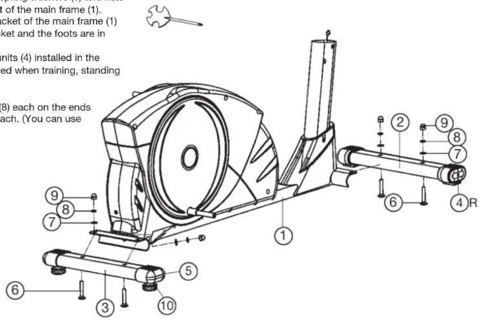 Christopeit BLUE T2 - Installation of front and rear foot (2+3) at the main frame (1). - 1