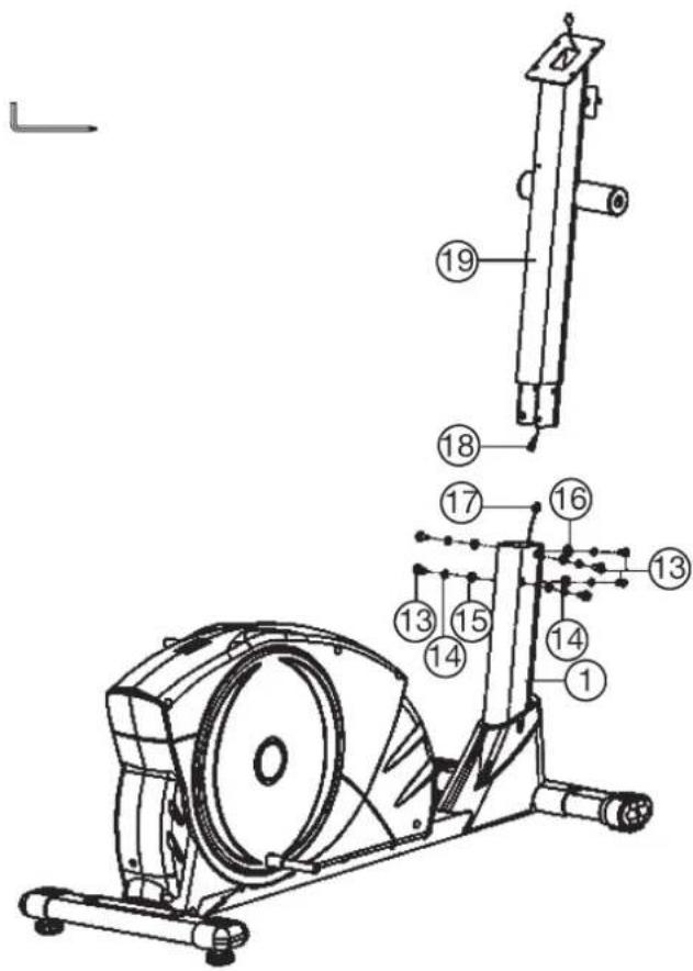 Christopeit BLUE T2 - Connecting the computer cables (17+18) and installation of handlebar post (19). - 1