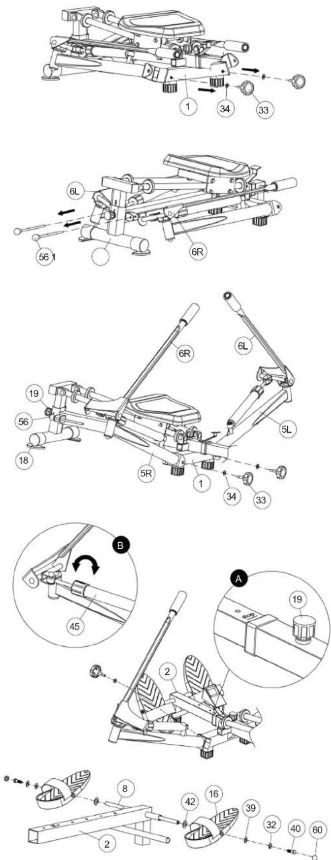 Christopeit Accord - Adjustment of foot length and rowing resistance. - 1