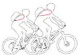Line drawing of two cyclists in motion, no text or symbols present