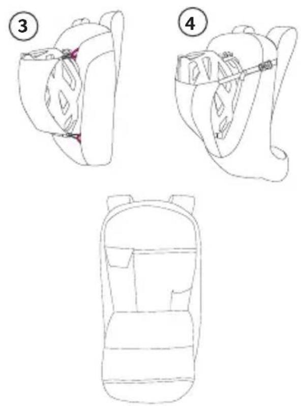 Line drawing of a backpack with a pink vertical stripe on the chest (no text or symbols)