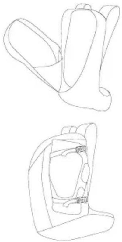 Line drawings of two different types of backpacks, one open and one closed, with no text or symbols present.