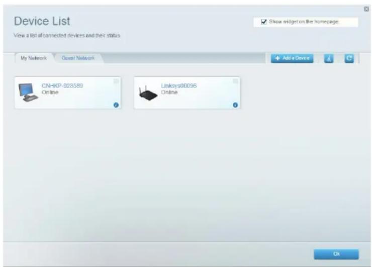 LINKSYS EA2750 - Brugerindstilling af listen med enheder - 1