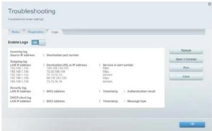 LINKSYS EA2750 - Vajutage vahekaardil Logs (logid). - 1