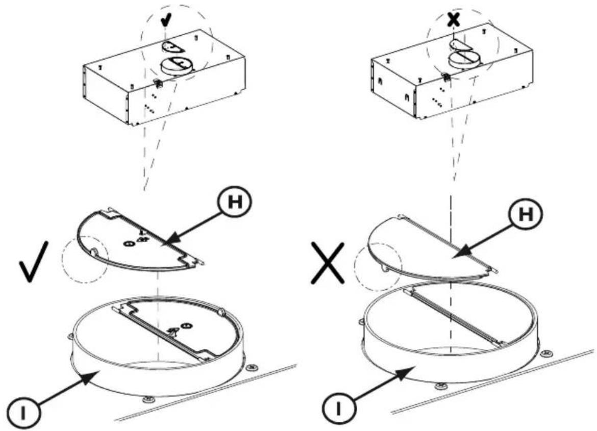 Technical diagram illustrating mechanical assembly steps with labeled components and checkmark indicators