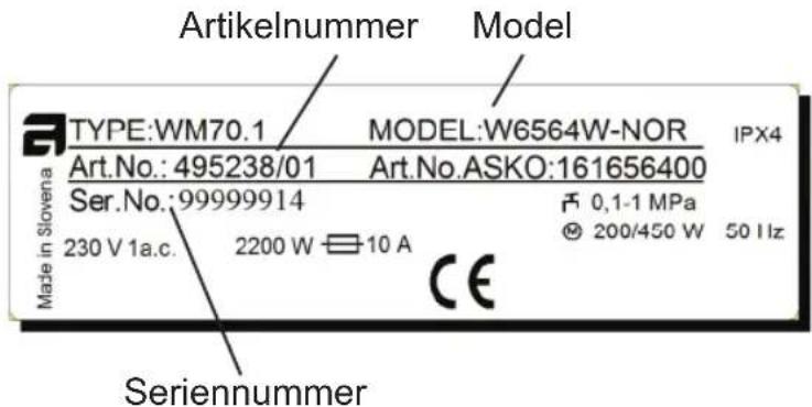 ASKO ODW8127B - Beispiel fur Etikett zur Produktidentifizierung: - 1