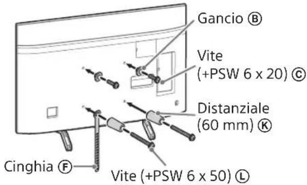 Gancio Ⓑ Vite (+PSW 6 x 20) Ⓓ Distanziale (60 mm) Ⓙ Cinghia Ⓕ Vite (+PSW 6 x 50) ⒢