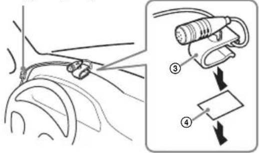 Technical diagram showing a cable connector being inserted into a device with labeled parts ③ and ④.